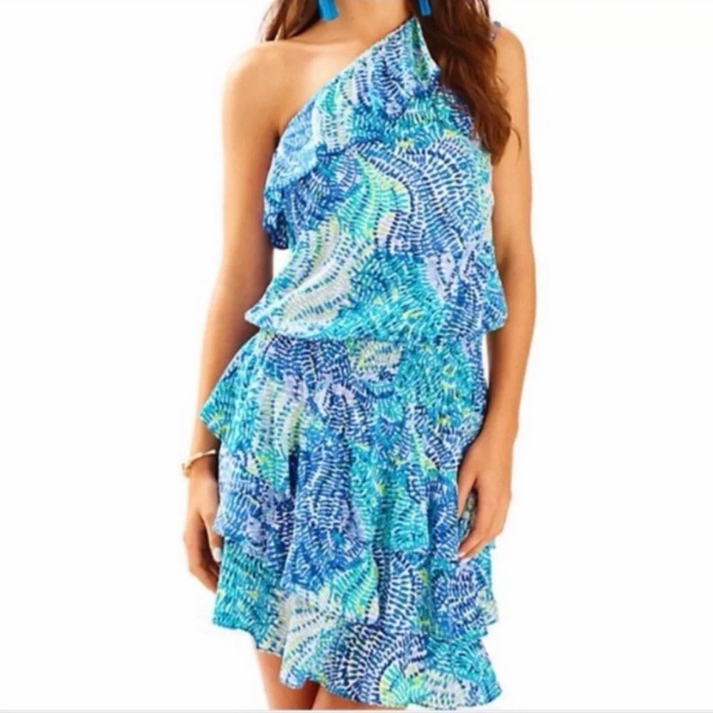 NWT Lilly Pulitzer Peighton Blue Current Fantasea One Shoulder Dress